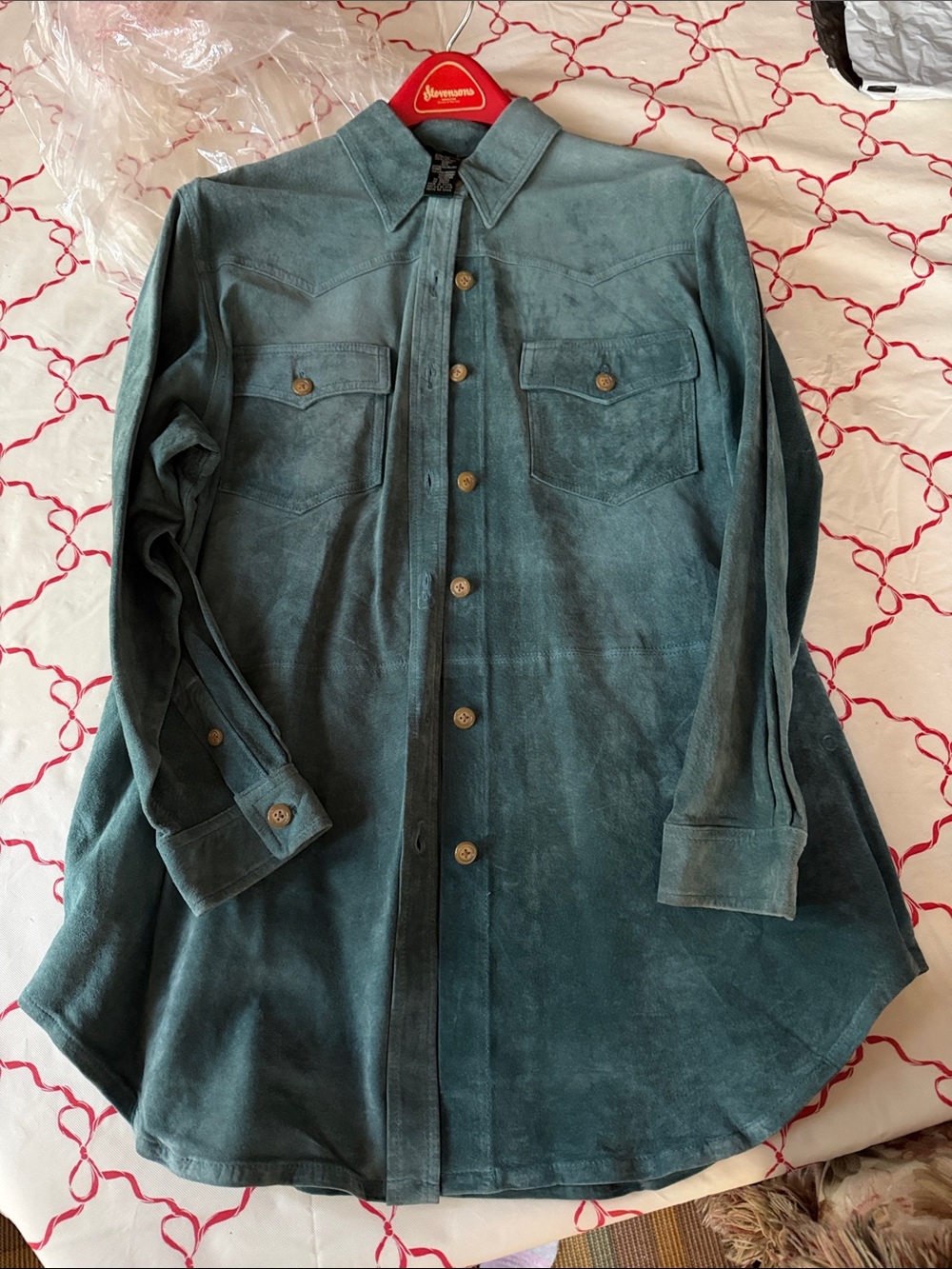 Lauren Ralph Lauren Teal Suede Western-Style Button Shirt Jacket